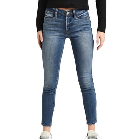 Frame Le High Skinny Piping Leather Trim High Rise Jeans - Size 31 - Picture 3 of 14